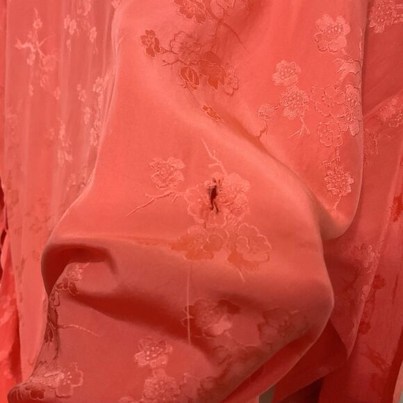 Vintage 50s Dynasty Hong Kong Silk Jacquard Peach Dressing Gown Robe Hostess Med - Picture 10 of 12